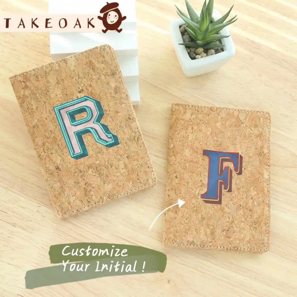 Custom Initial Cork Passport Cover Personalized Letter Print Eco-Friendly Travel Document Holder Print Eco Travel Wallet Gifts