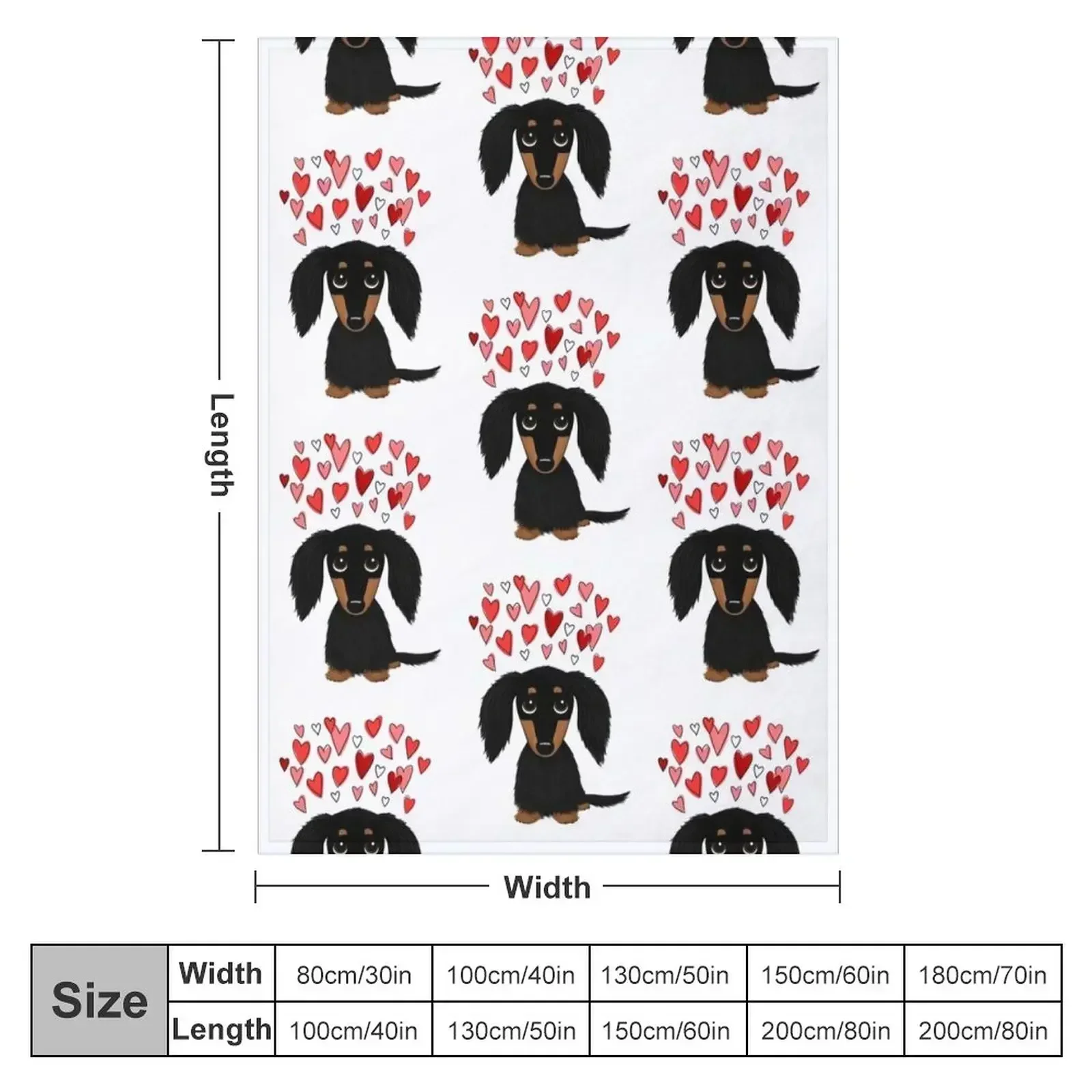 Black and Tan Longhaired Dachshund with Hearts Throw Blanket Tourist Large Blankets