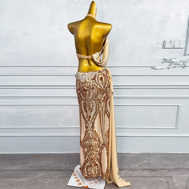 Vrouwen Aangepaste Senior AB Stenen Gedrukt Chiffon Set Oosterse Buikdansen Professionele Prestaties Outfit Buikdans Kostuum