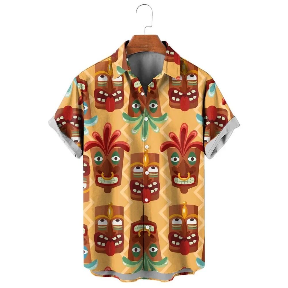HX Fashion Men's Shirts Hawaii Funny Mask Drinks 3D Printed Casual Shirt Short Sleeve Beach Shirt Camisas Dropshipping
