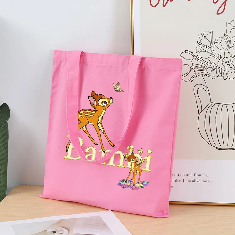 Disney Bambi Canvas Handbags Large Capacity Cute Totes Bag Women\'s Shoulder Bag Purses Casual Reusable Kids Shopping Bags