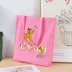 Disney Bambi Canvas Handbags Large Capacity Cute Totes Bag Women's Shoulder Bag Purses Casual Reusable Kids Shopping Bags