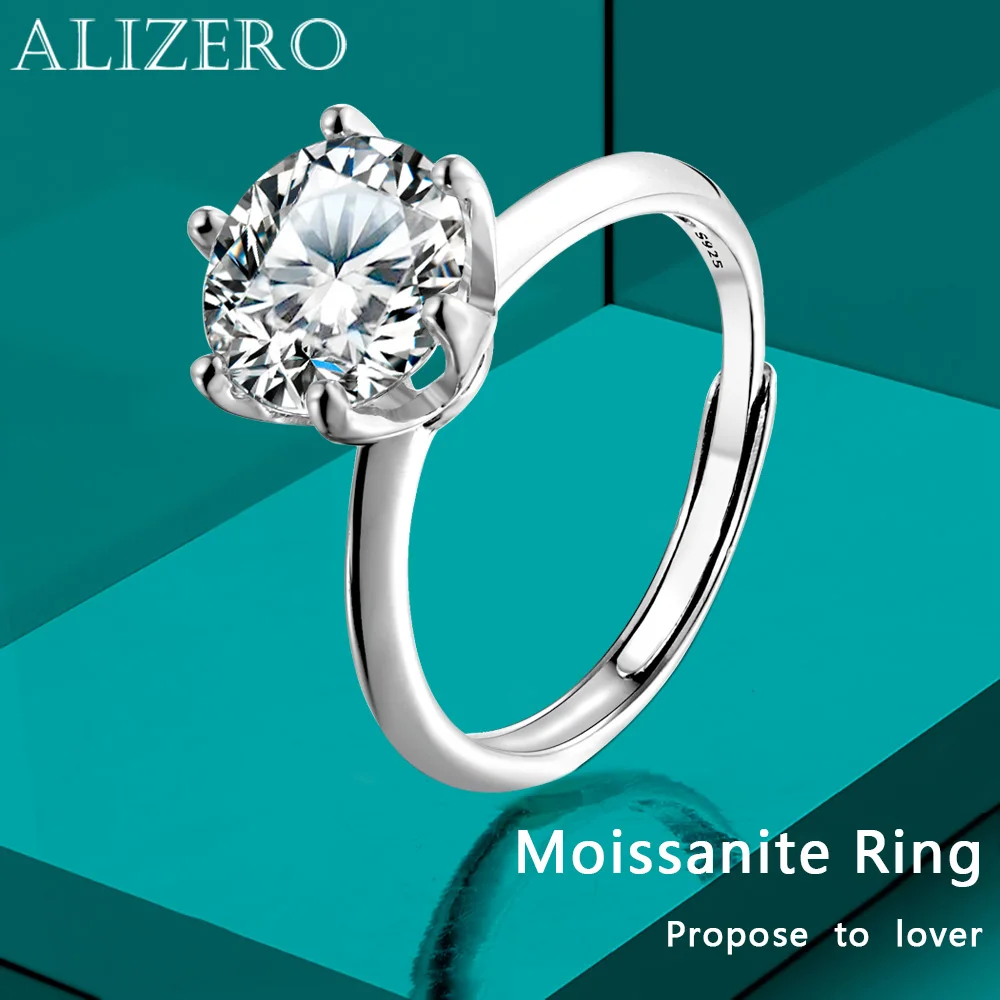 

ALIZERO Classic 6 Prong 0.5ct-3ct Moissanite Ring 925 Sterling Silver Fine Jewelry Wedding Engagement Open Rings for Women Men