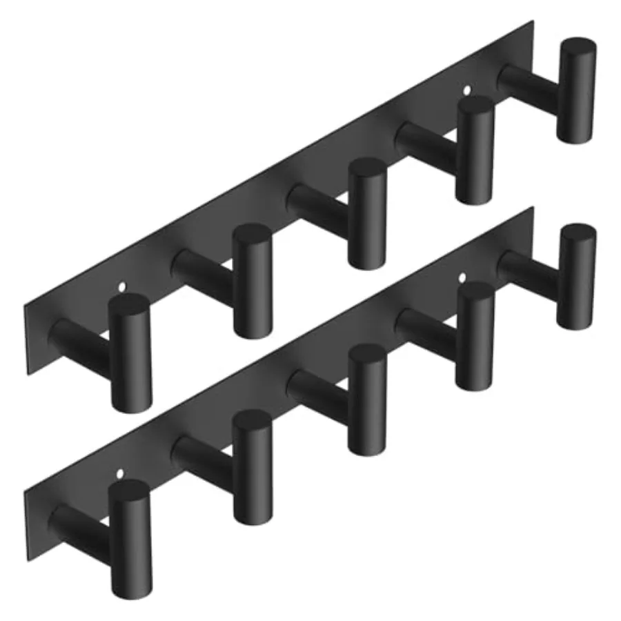 

Black Hat and Coat Wall Mount Rack 5 Hooks for Robes Bags Keys and Towels Bathroom Towel Hanger Organizer 2 Pack