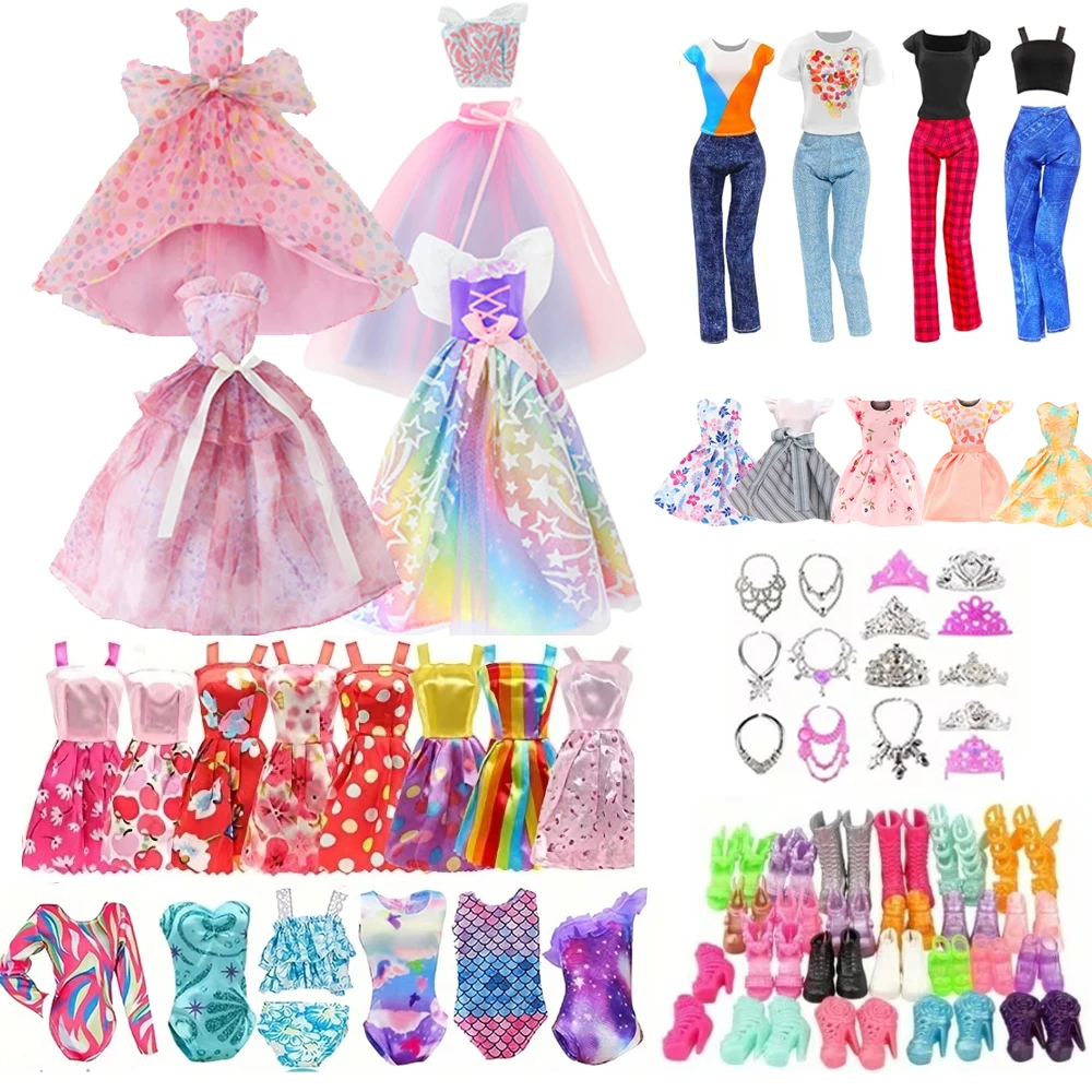 

Набор одежды и аксессуаров для кукол 1/6, 34 предмета: 1 платье, 2 модных платья, 2 топа с брюками, 2 бикини, 5 платьев-комбинаций, 24 другие игрушки.