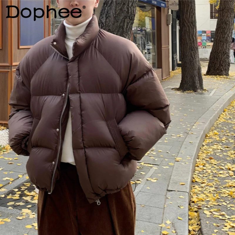 

Trendy Chic Stand Collar Jackets Men 2025 Winter New Thickened Warm Solid Color Parkas Male Pocket Decoration Simple Warm Parkas
