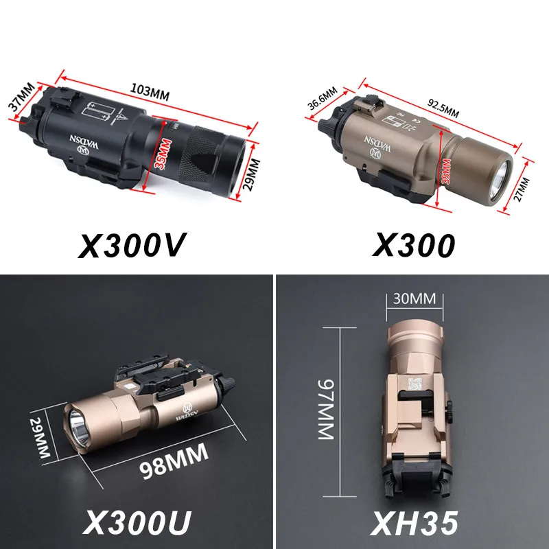 Tactical Surefir X300 X300U Ultra X300V XH35 Metal Pistol Gun Strobe LED Light Fit 20mm Rail Airsoft Hanging Hunting Flashlight