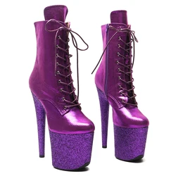 Leecabe-zapatos de Pole dancing, botas de plataforma de tacón alto con purpurina púrpura, Punta cerrada, 20CM/8 pulgadas