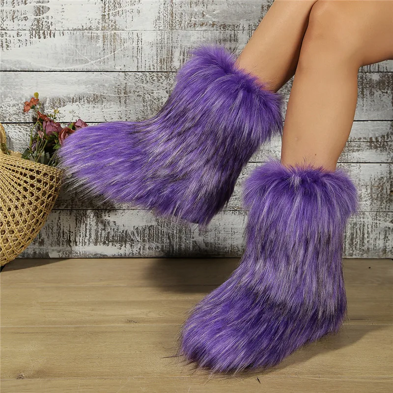 Winter High Top Plush Boots Women Fashion Casual Slip-on Purple Boots For Women Original Outdoor Keep Warm Women's Snow Boots