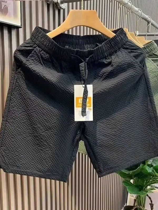 Summer Men's Casual Bubble Beach Loose Five-Quarter Pants Fashionable Couple Matching Straight Leg Elastic Waist Shorts