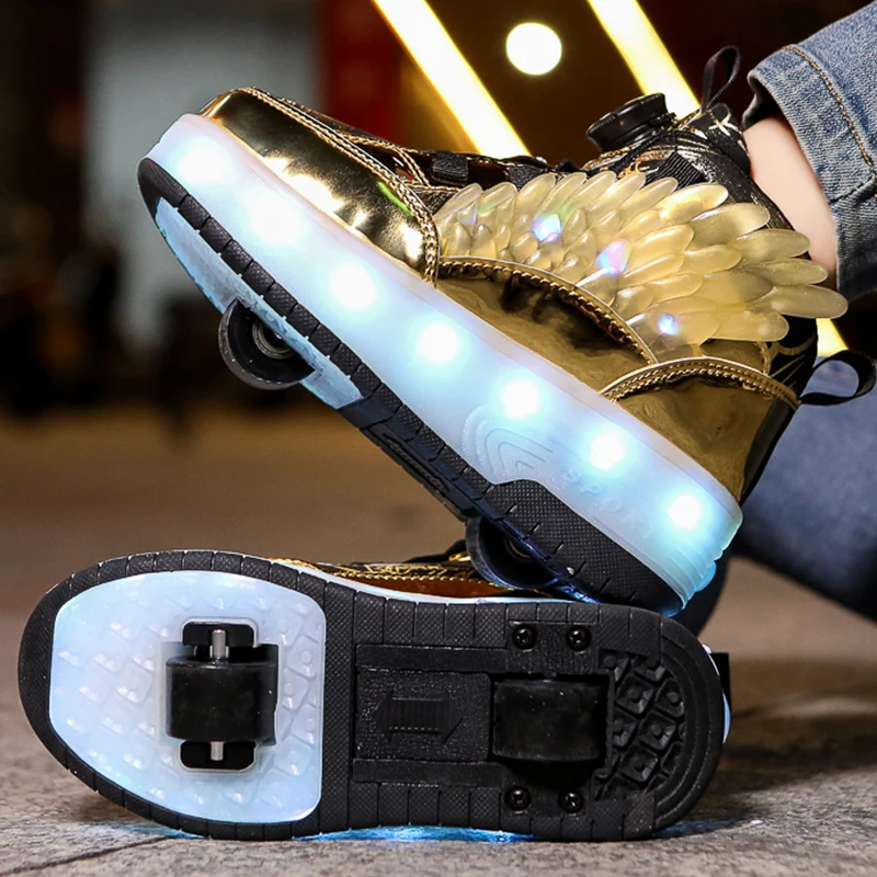 Children\'s Casual Shoes LED Light Casual Walking Training Shoes USB Charging Luxury Design Roller Skating Shoes Boy Girl