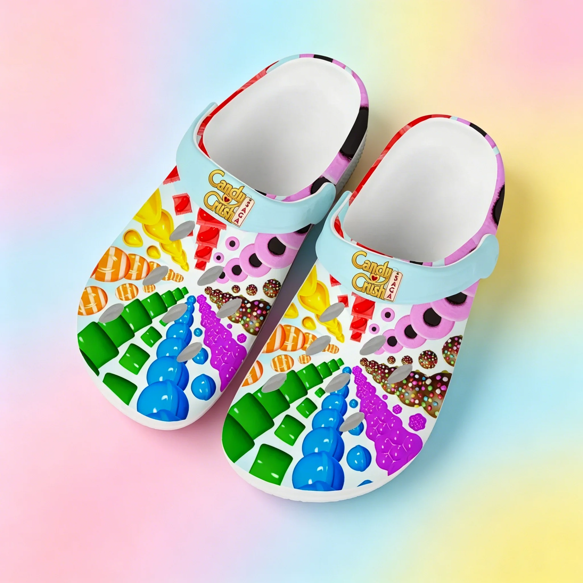 Candy Crush Game All Over Print Clogs Unisex EVA Soft Thick Sole Hollow Out Hole Shoes Non Slip Breathable Summer Beach Outdoor