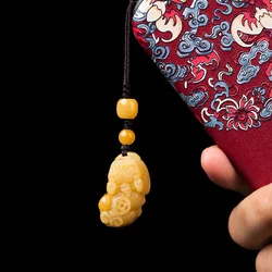 Yellow Natural Jade Pixiu Keychain Strap Luxury Phone Charm Cute Gift Gifts for Women Men Designer Real Jewelry Bag Charm