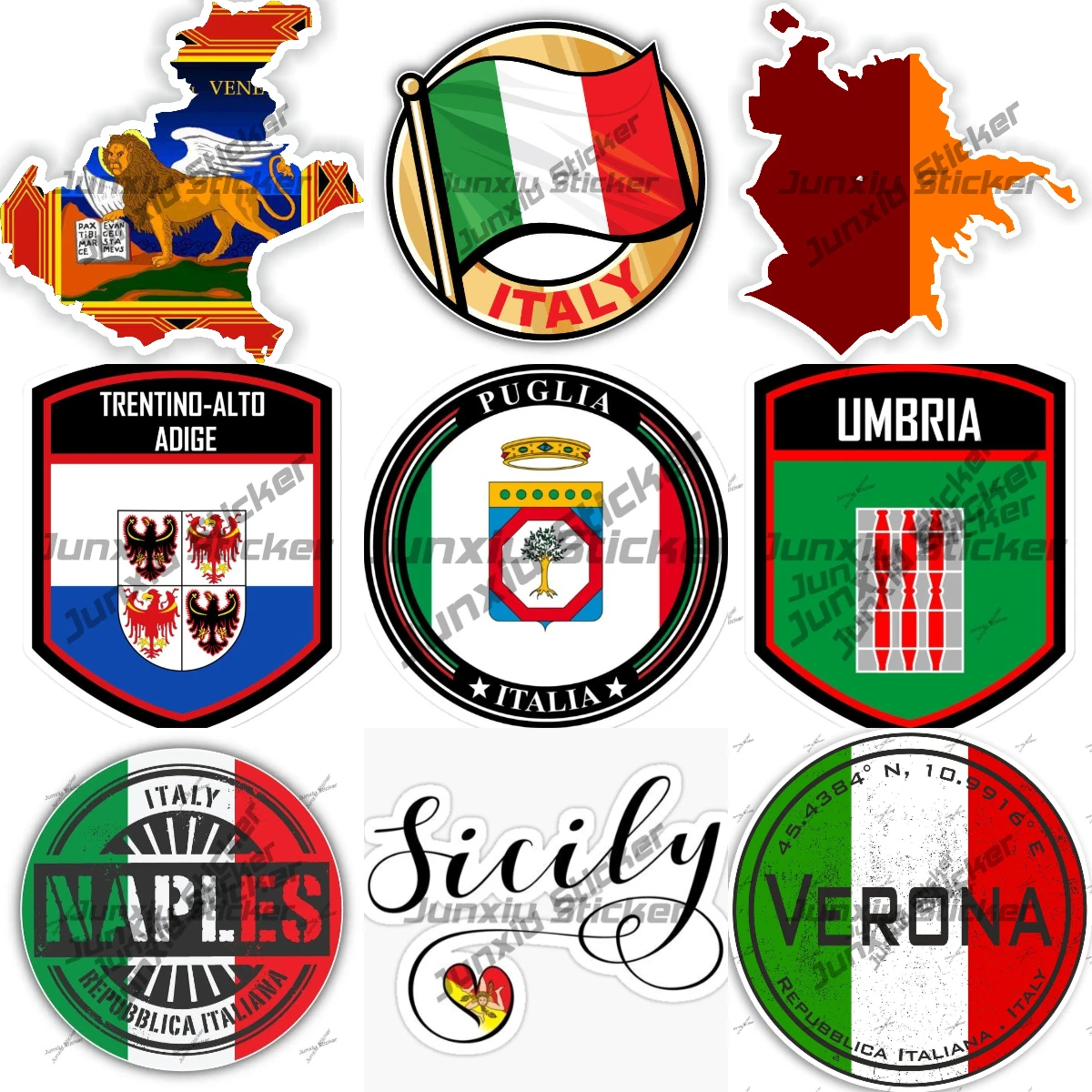 

Veneto Rome Italy Map Flag Sticker Umbria Trentino-Alto Adige Italy Flag Emblem Stickers Verona Palermo Italian Decal Accessorie