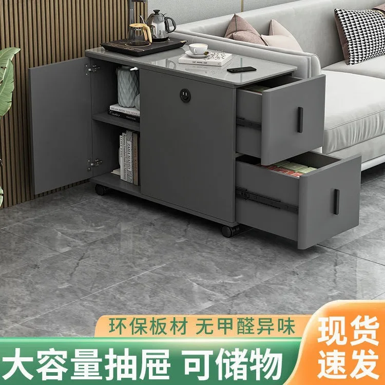 

Sofa side Modern simple solid wood living room floor small coffee Movable locker Crack side tea