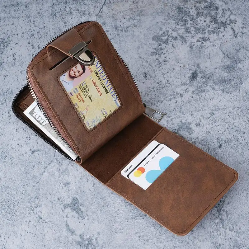 Vintage PU Leather Mens Bifold Wallet With Secure Metal Buckle And Multi Card Slots Perfect For Daily Use Business Travel