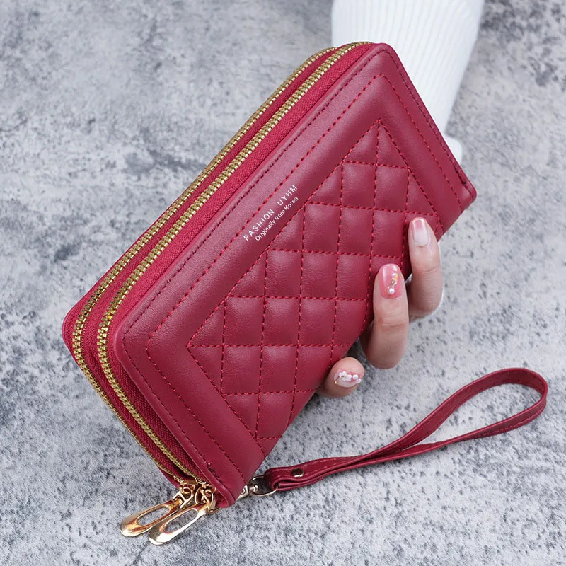 Cartera larga para mujer, monederos para mujer, monedero de lujo, tarjetero, billeteras con doble cremallera, bolso de mano de cuero Pu, bolso de lujo para dinero y teléfono