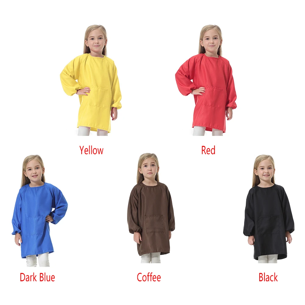 Kids Painting Apron Anti Fouling Cover Front Pocket Anti Dirt DIY Drawing Smock Long Sleeve Chilrden Apron Waterproof Cooking