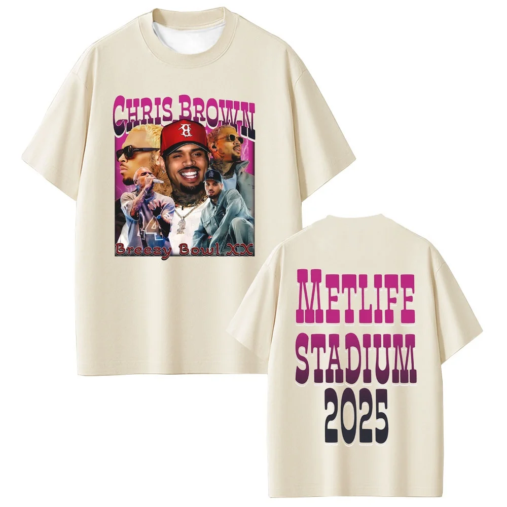 

Рэпер Крис Браун Breezy Bowl XX Tour 2025 Футболка Мужчины Женщины Хип-Хоп Мода Поп-Музыка Футболки ХИПХОП Винтажные Футболки