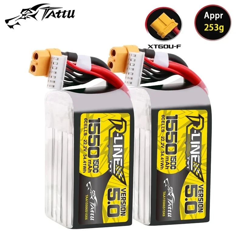 

TATTU-R-LINE 5,0 22,2 В 6S 1550 мАч 150C LiPo аккумулятор с разъемом XT60 для радиоуправляемого вертолета, квадрокоптера, FPV, детали гоночного дрона