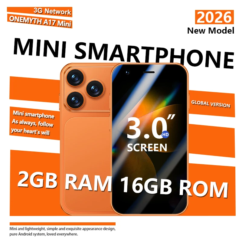 

ONEMYTH A17 Mini 3.0 "Android smartphone 2GB+16GB 3G unlocked phone Google Play Store dual SIM card pocket backup small phone