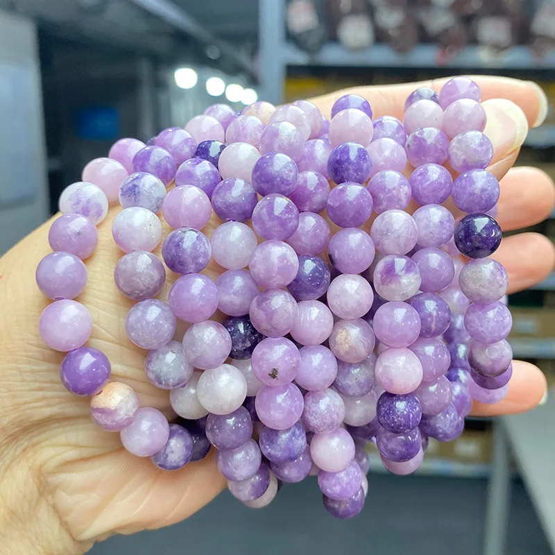 Natural Stone Lepidolite Stone Bead Quartz Round Beads Bracelet Energy Stretch Women Stone Jewelry Gemstone Gift Handmade Strand