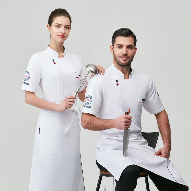 Overalls Men's Summer Catering Restaurant Ding Room Kitchen Clothes Hotel Chef Breathable Clothing Short Sleeve Thin