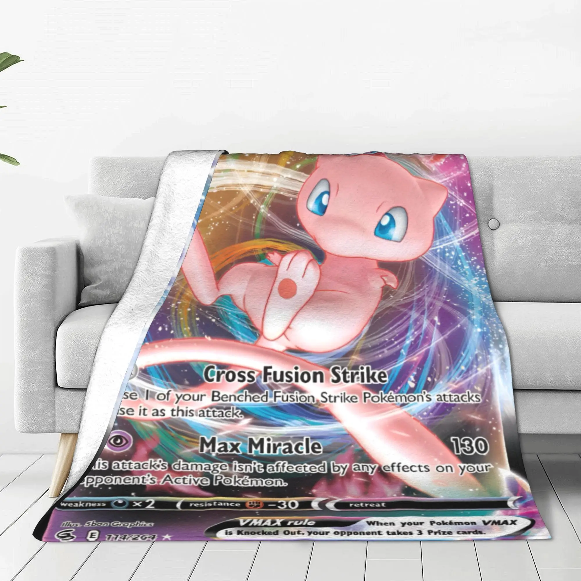 Pokemon Anime Card Mew MAX Blanket Flannel Cartoon Game Super Warm Throw Blankets for Outdoor Bedspread Quilt