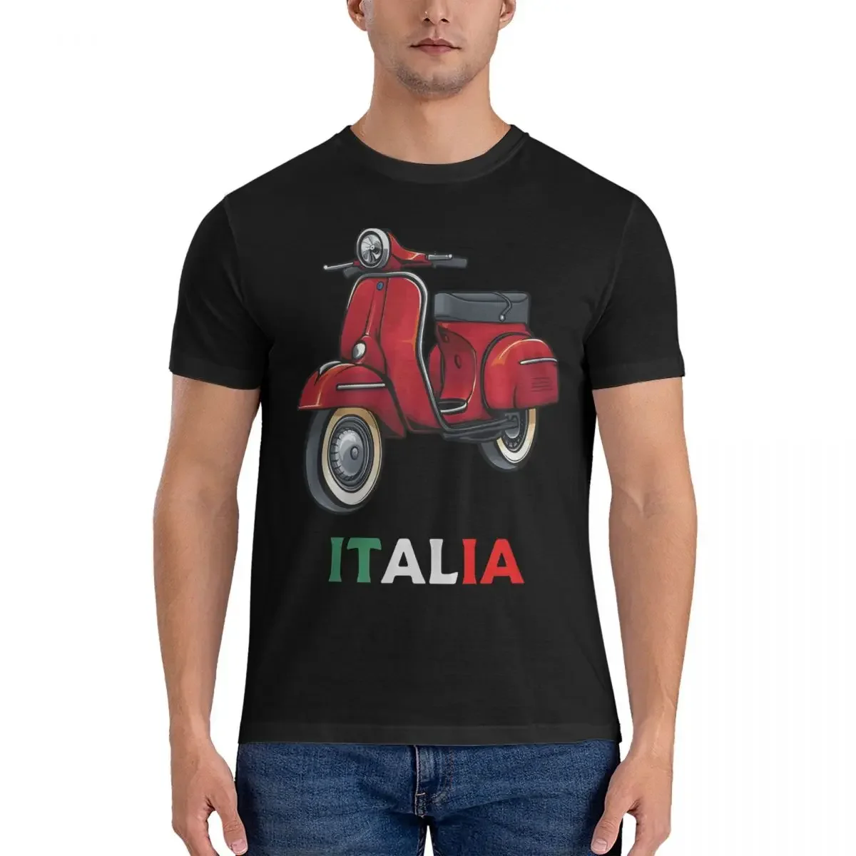 Italy Scooter Moped Bike Love Vintage Men T Shirts V-Vespa Funny Tees Short Sleeve Crewneck T-Shirts 100% Cotton Party Clothes