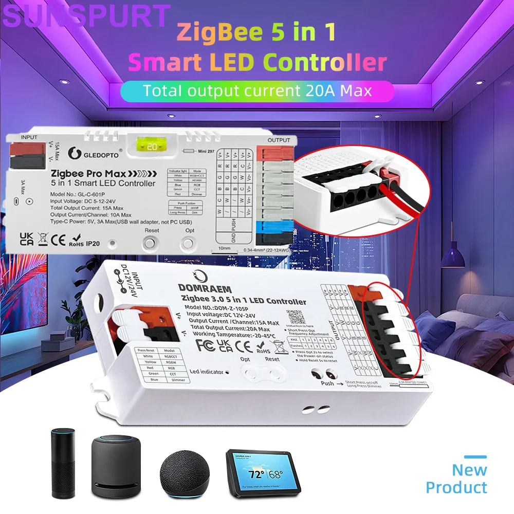 

1-10PC ZigBee 3.0 Pro+ LED Controller 5in1 3in1 RGB CCT RGBW RGBCCT Strip Light Dimer Alexa RF 2.4G Tuya Smart APP Voice Control