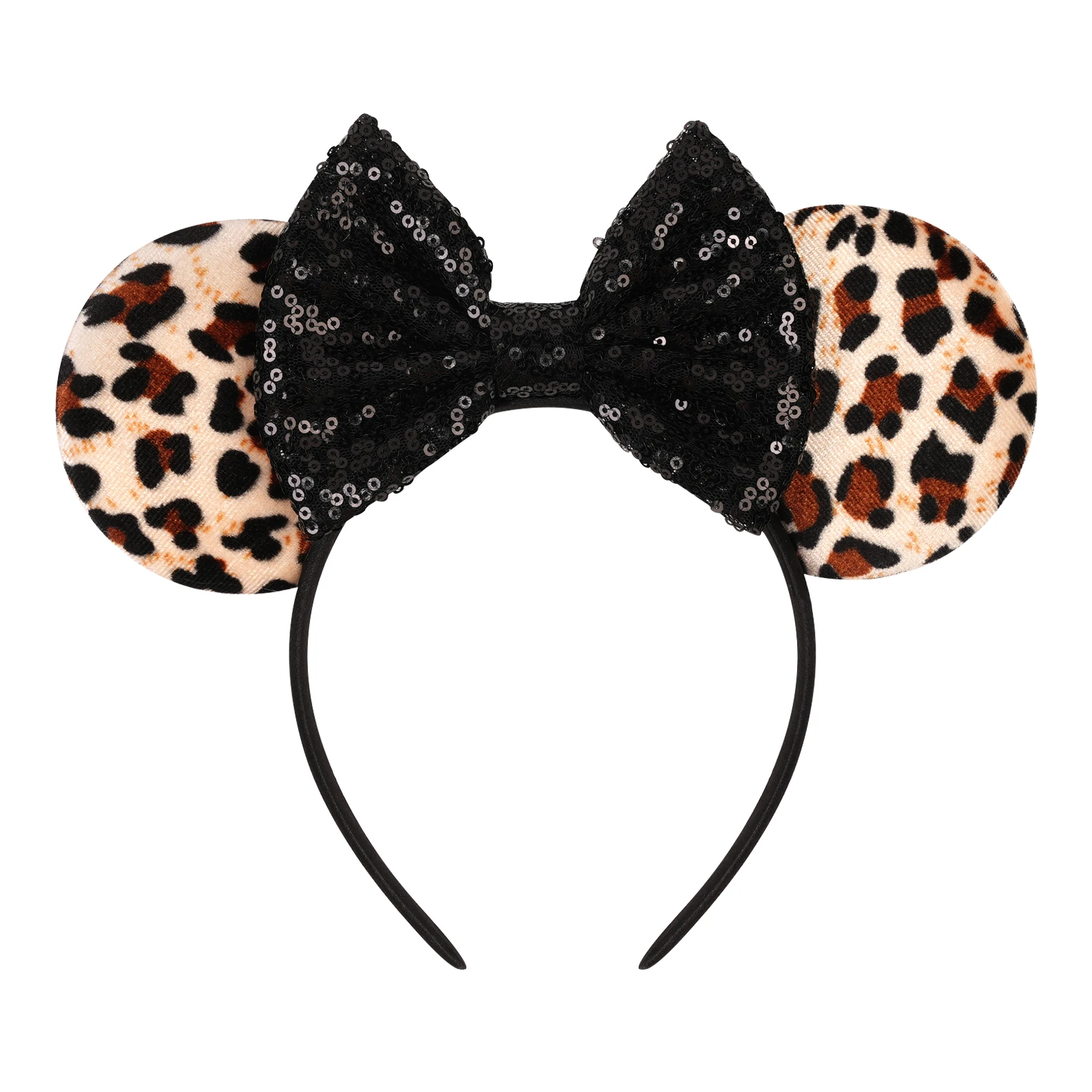 Leopard Velvet Mouse Ears Headband Big Bow Hair Hoop Women Girls Cosplay Costume Headwear Festival Park Party Hair Accessories
