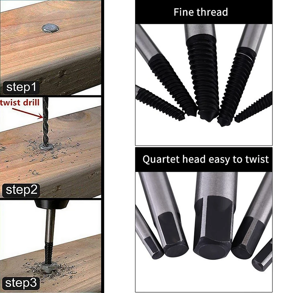 5Pcs/set Steel Broken Speed Out Damaged Screw Extractor Drill Bit Guide Set Broken Bolt Remover Easy Out Set Metal-working Drill