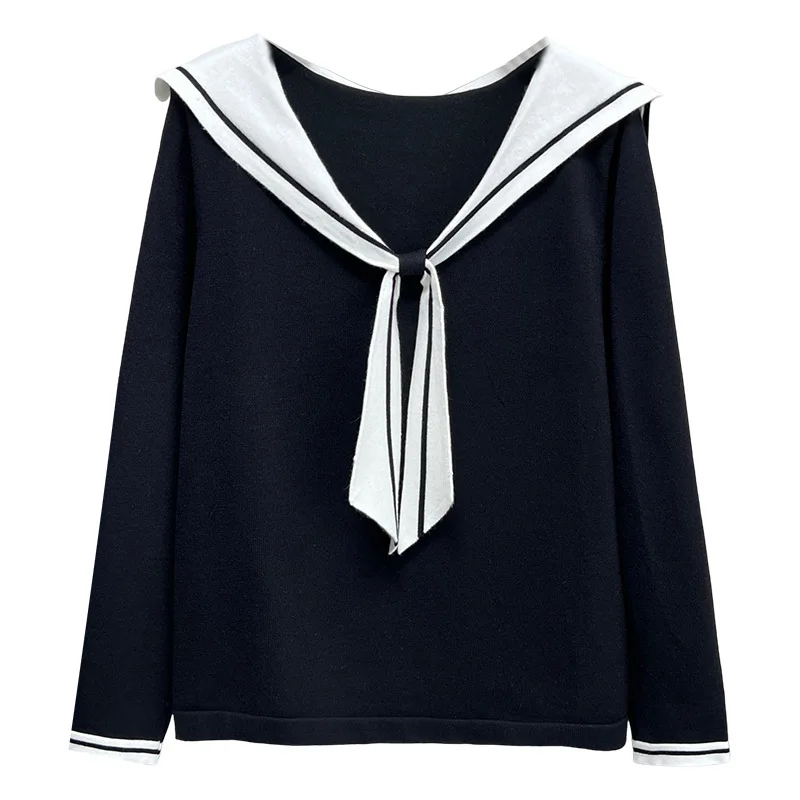 

XXXL модный женский свитер больших размеров, одежда, осень 2022, новый цветной блокированный матросский воротник, вязаные джемперы, стильный топ