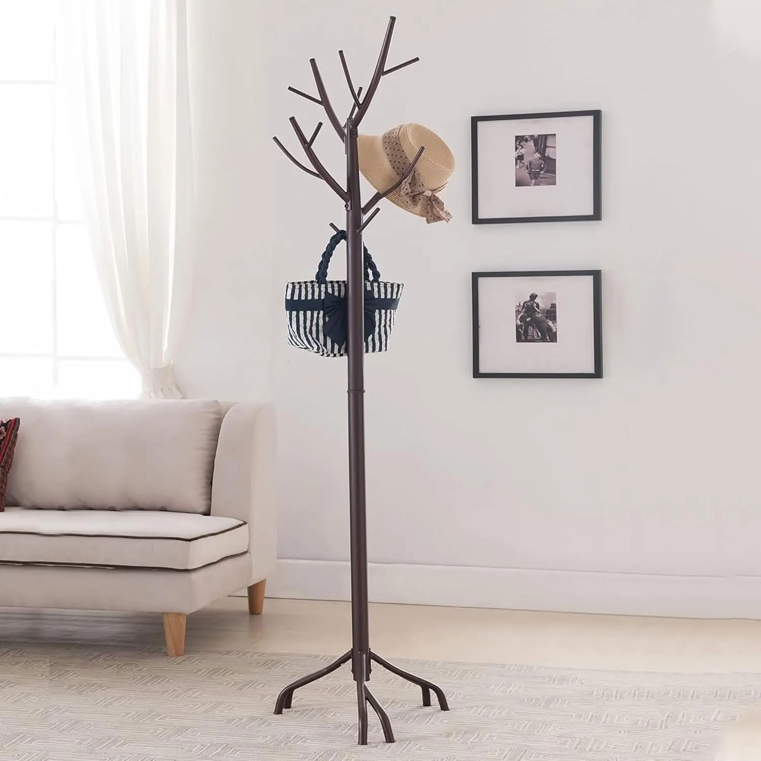

Freestanding Bronze Metal Coat Rack with 14 Hooks, Modern Hall Tree for Hats and Jackets