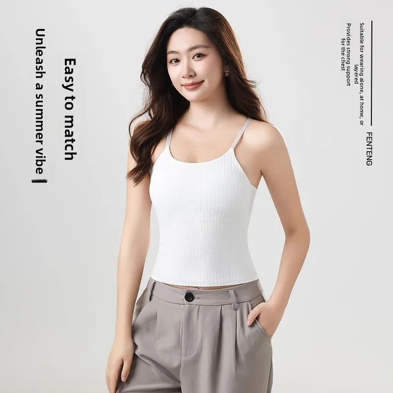 Cross Back Ice Silk Women's Bra Tank Top Breathable Comfortable Seamless Nylon Fabric Versatile round Neck Design for All Sea...