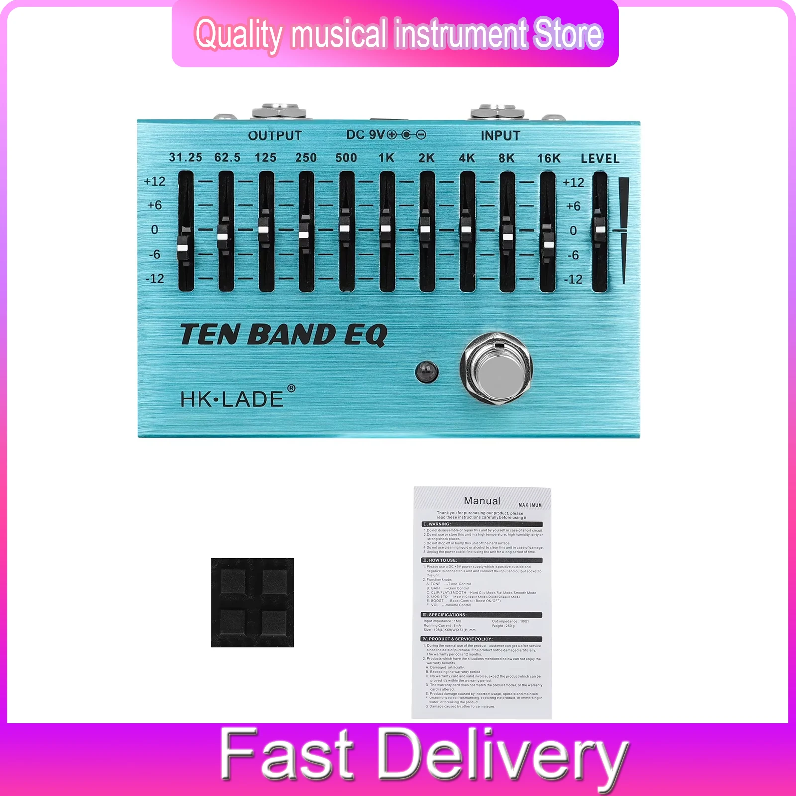

Гитарная педаль эффектов HK-LADE | 10-полосный эквалайзер | Металлическая педаль дисторшн | Эффекты овердрайв с высоким усиливением | Запчасти для электрогитары