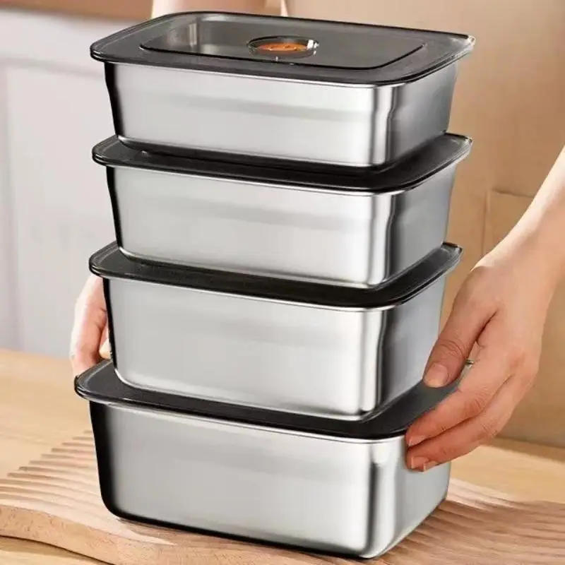 Stainless Steel Camping Lunch Box Sealed Leak-proof Bento Box Large Capacity Refrigerator Freezer Storage Box