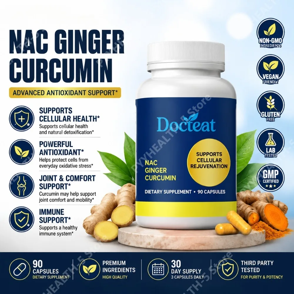

Docteat Curcumin Capsules with NAC and Ginger for Unisex Adults, Supports Comfort and Balance, Plant-based Formula, 90 CT