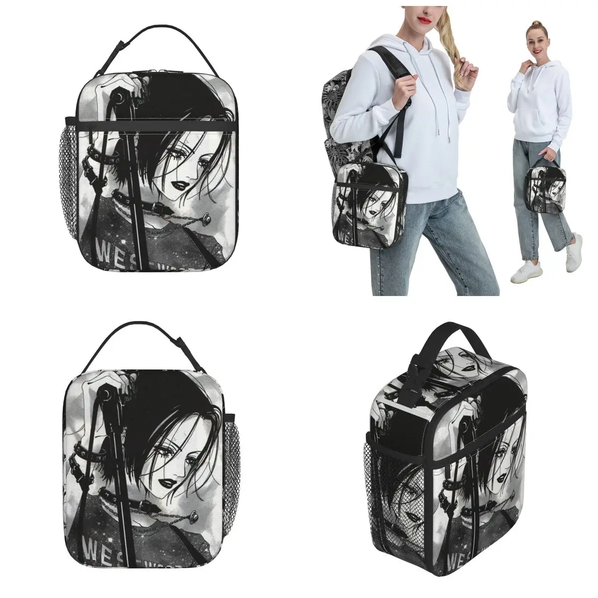 Nana Manga Art Isolado Lunch Bag, sacos de comida, refrigerador reutilizável, caixas térmicas para escola e escritório, pedras pretas