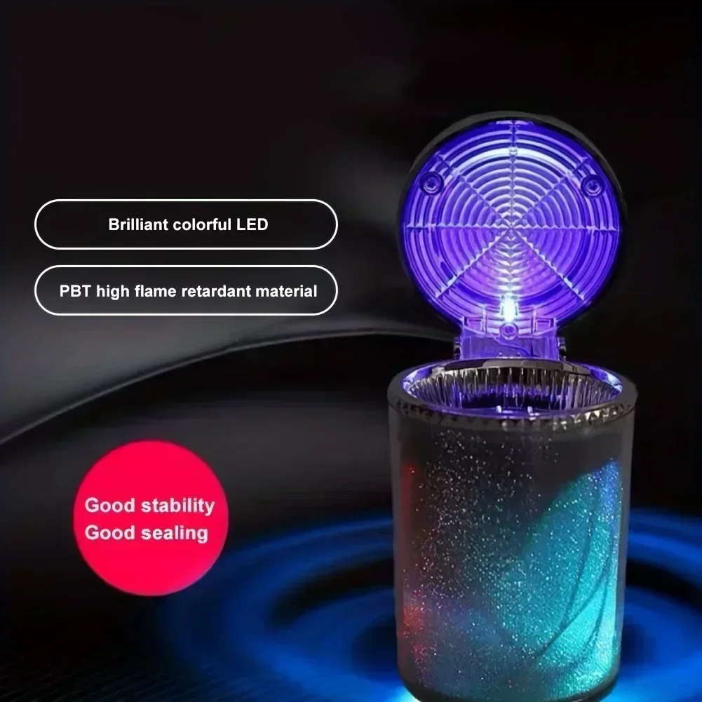 New Car, Caravan, Auto Ashtray With LED Light, Mini Car Trash Can, Portable Lid, For Car Cup Holder, Home, Office And Travel