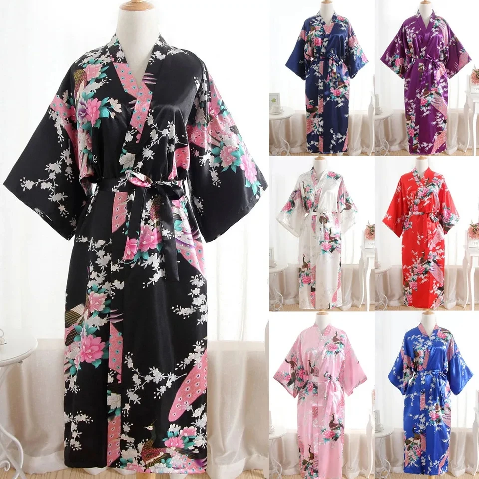 Silk Satin Wedding Bride Bridesmaid Robe Nightgown Floral Bathrobe Kimono Robes For Women Dressing Gown Nightdress Home Clothes