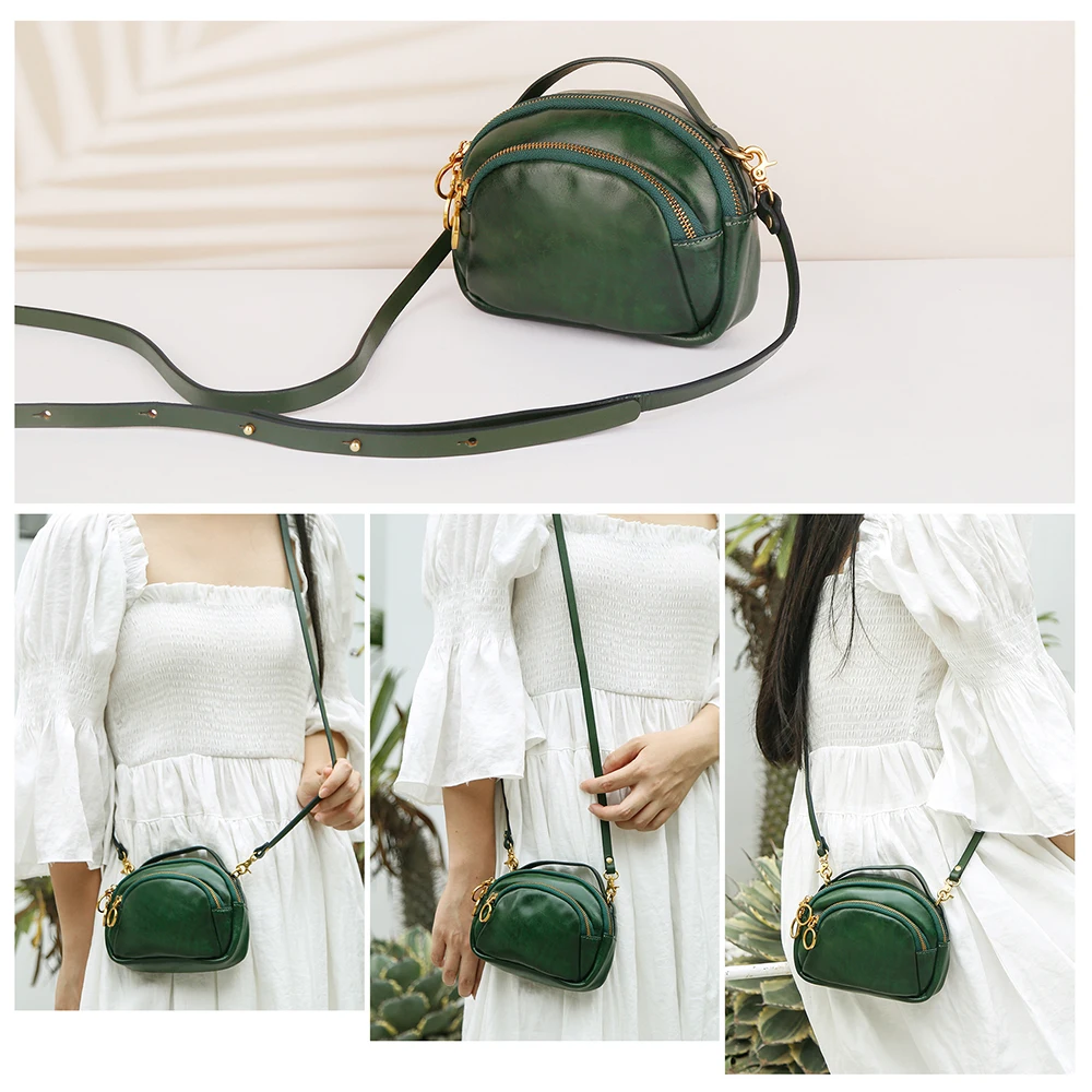 Genuine Leather Women's One Shoulder Crossbody Bag Simple Mobile Phone Bag Plant Tanned Leather Lightweight Handbag for Women