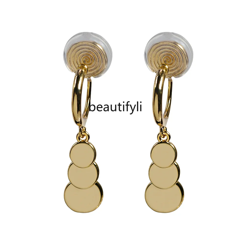 yj Simple Size Glossy round Non-Pierced One-Piece Ear Clip 925 Silver Pin Ear Studs Female Earrings