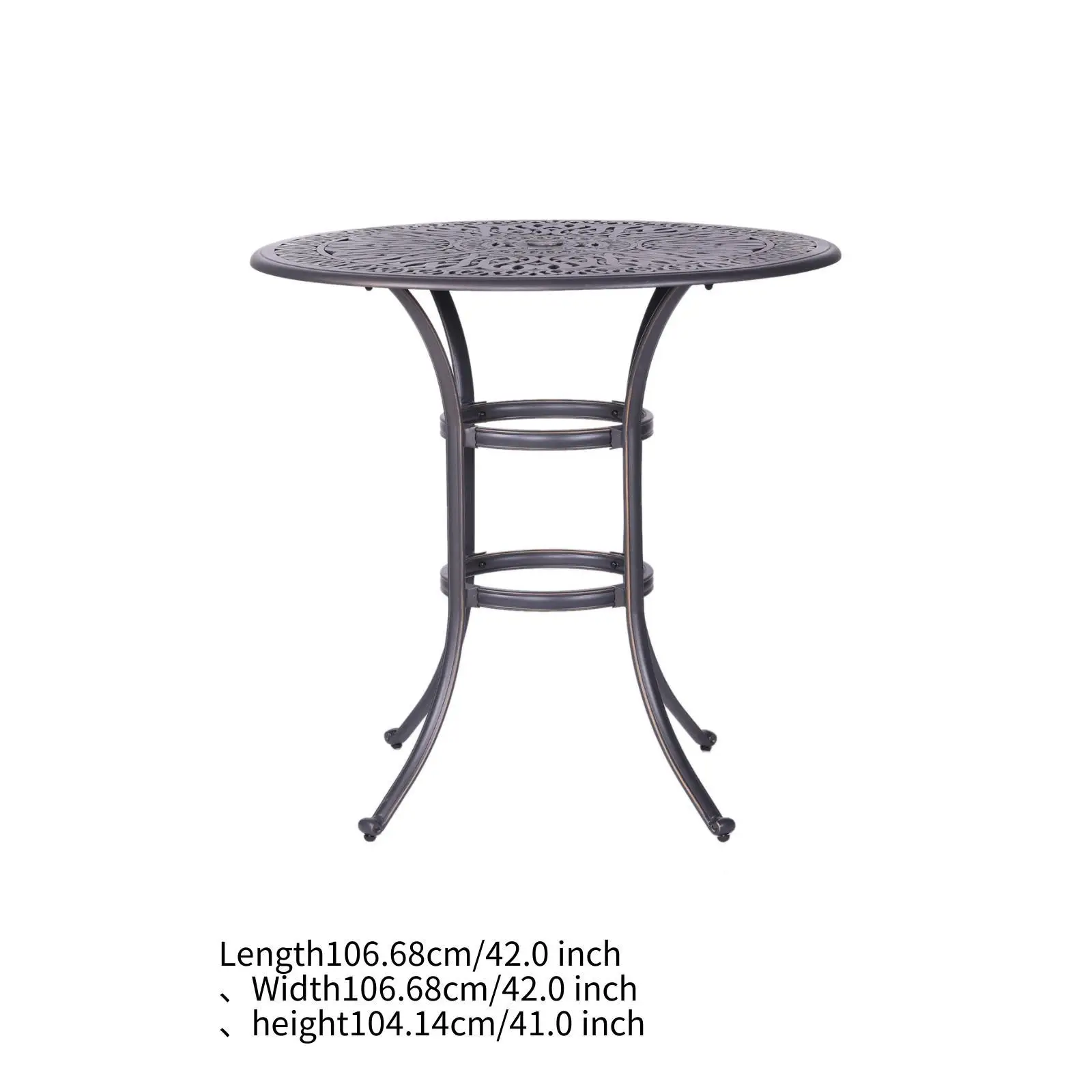 Stylish Round Patio Bar Table with Powder-Coated Finish & Umbrella Hole - for