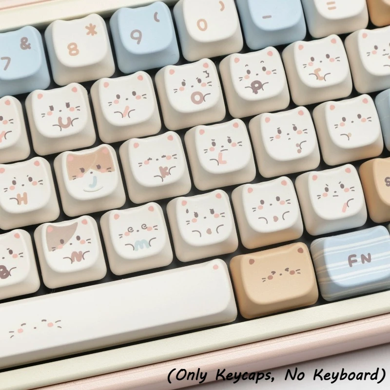Cute Cat Ear Keycaps Kawaii Cat Keycap 140 Keys Set for Gaming Mechanical Keyboard PC Accessories PBT Material MAO Height Keycap