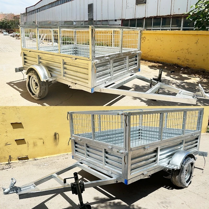 2025 مقطورة صغيرة من نوع صندوق الجر، مقطورة مسطحة، مقطورة حفارة، مركبة نقل 1 طن، فولاذ مجلفن ساخن