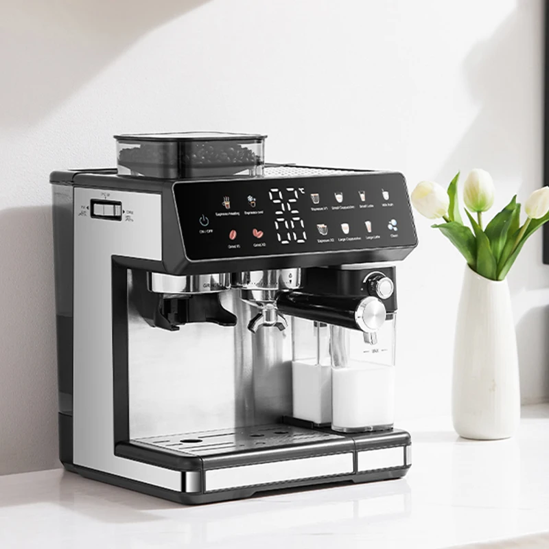 ماكينة اسبريسو أوتوماتيكية بالكامل، شاشة رقمية تعمل باللمس، رغوة الحليب الباردة والساخنة، ماكينة طحن القهوة المتكاملة