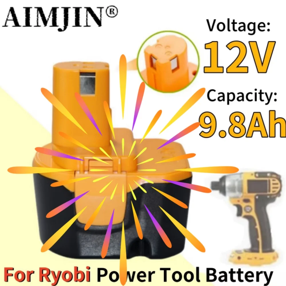 9800mAh For RYOBI 12V Ni-MH Power Tool Battery Replacement Compatible with 1400652 B-8286 1400143 HP1201MK2 4400005 BPT1025