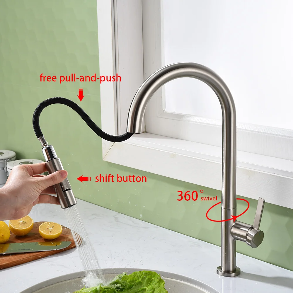 الفاخرة نحى الذهب صنابير المطبخ ثقب واحد مياه الحنفية مقبض واحد سحب البخاخ بالوعة المطبخ صنبور دوران خلاط المطبخ مصنع الجملة والتجزئة فيلا المنزلية الراقية الساخنة والباردة صنبور المطبخ ضمان لمدة 10 سنوات صنابير المطب #2