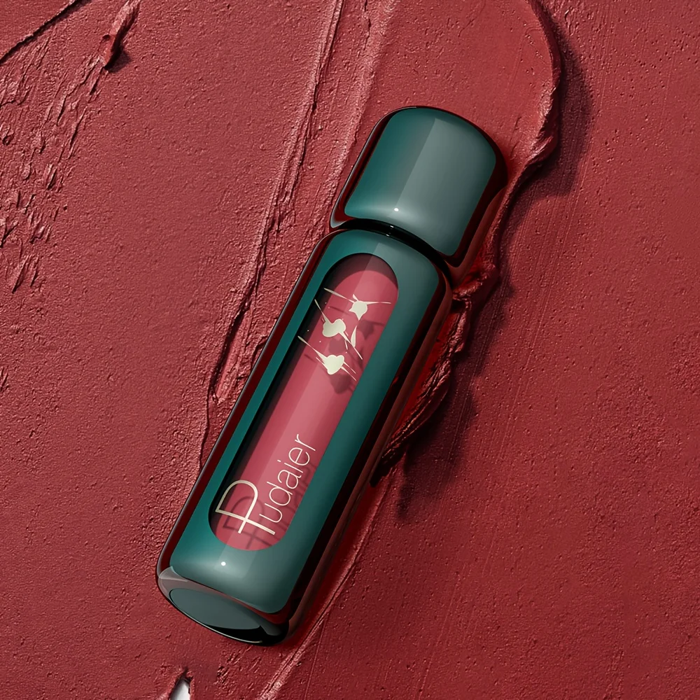 طقم ملمع شفاه غير لامع يدوم طويلاً مكون من قطعتين من Pudaier - مقاوم للماء وغير يتلاشى طوال اليوم، ظلال عارية وبنية محمر، كوب غير لاصق